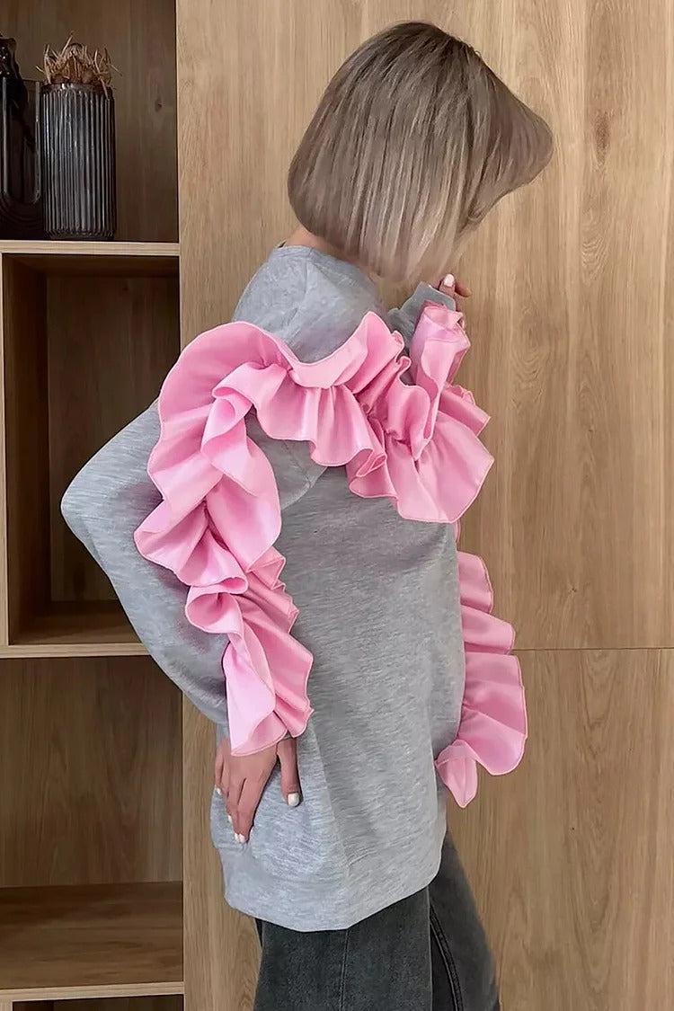 Gray Colorblock Ruffle Sweatshirt - Emma