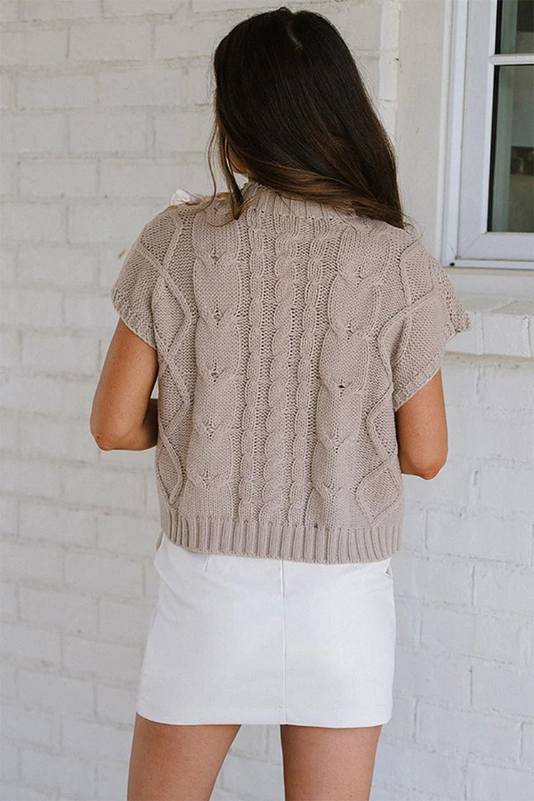 Brown Lace-Up Bow Knit Sweater - Emily