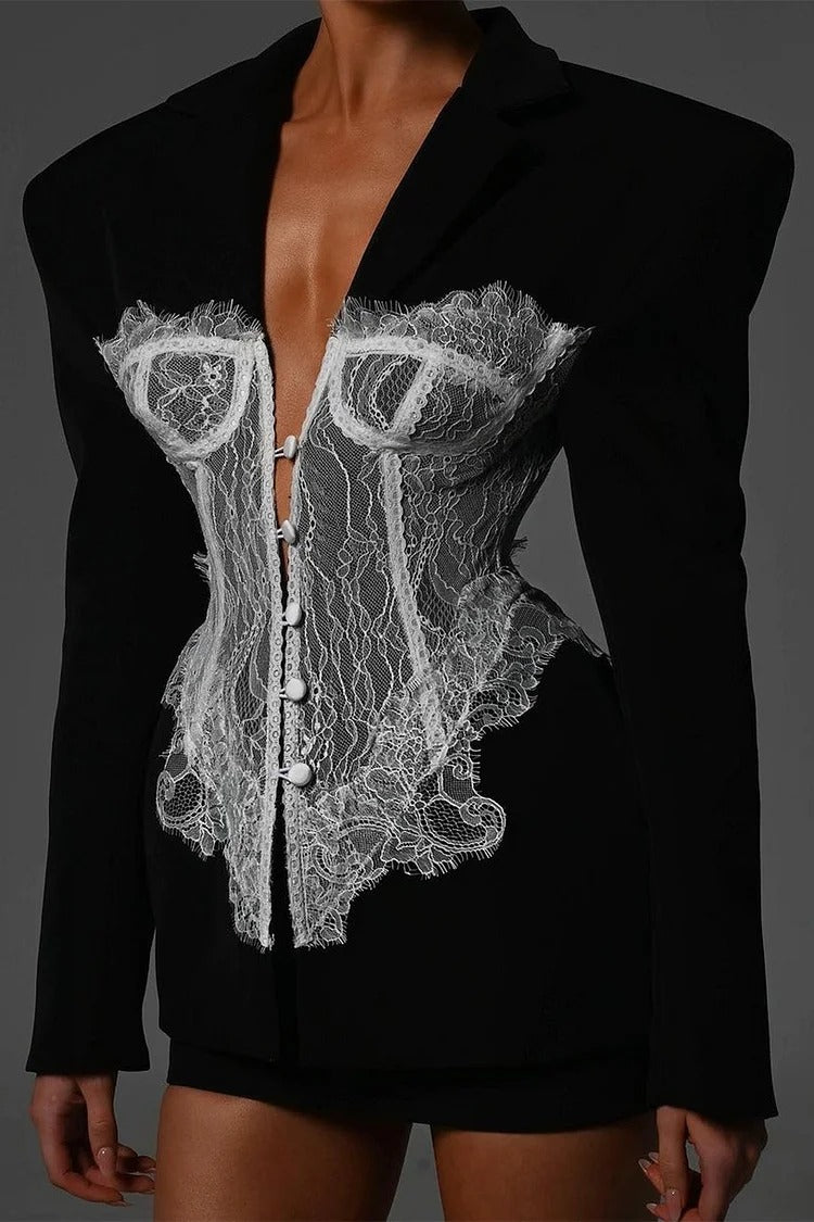 Black Lace Corset Blazer Dress - Olivia