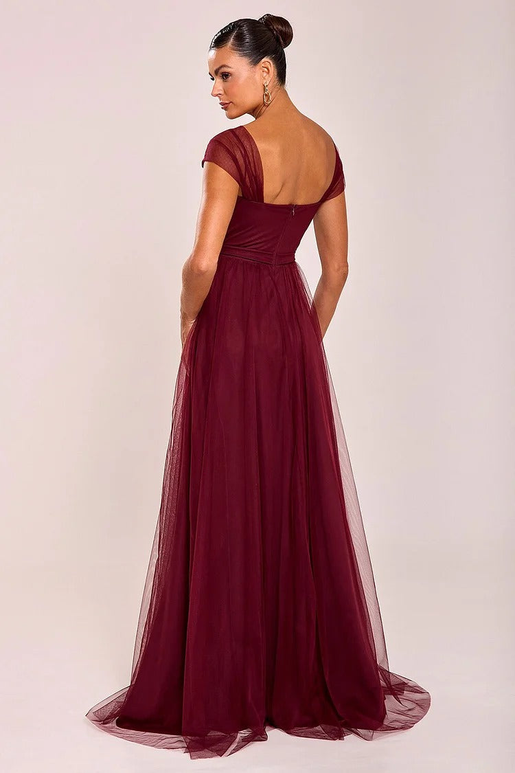 Burgundy Corset Tulle Maxi - Vivienne