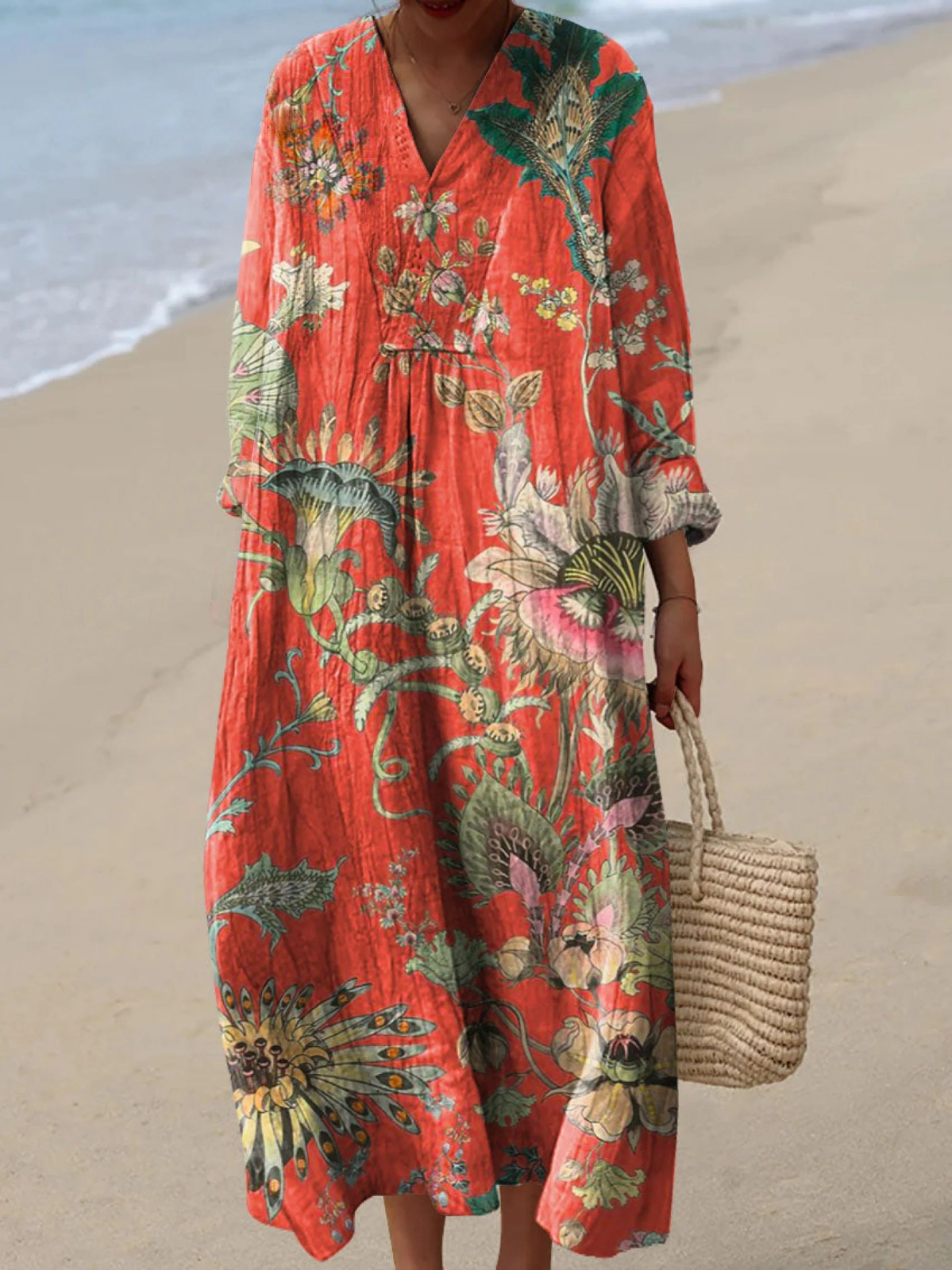 Women's Vintage Lovely Floral Pattern Art Print Dress