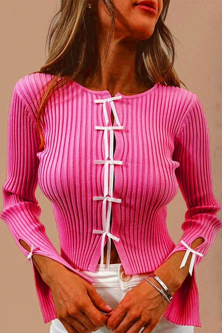 White Pleated Bow Crop Sweater - Isla