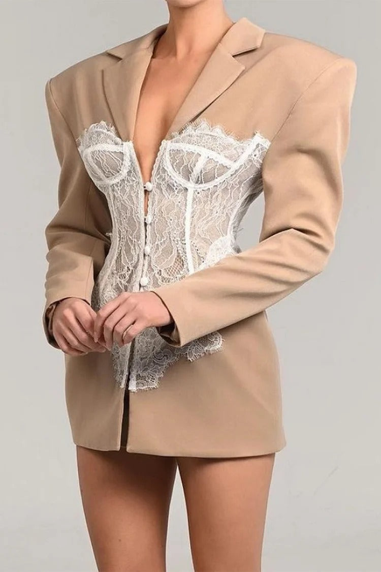 Black Lace Corset Blazer Dress - Olivia
