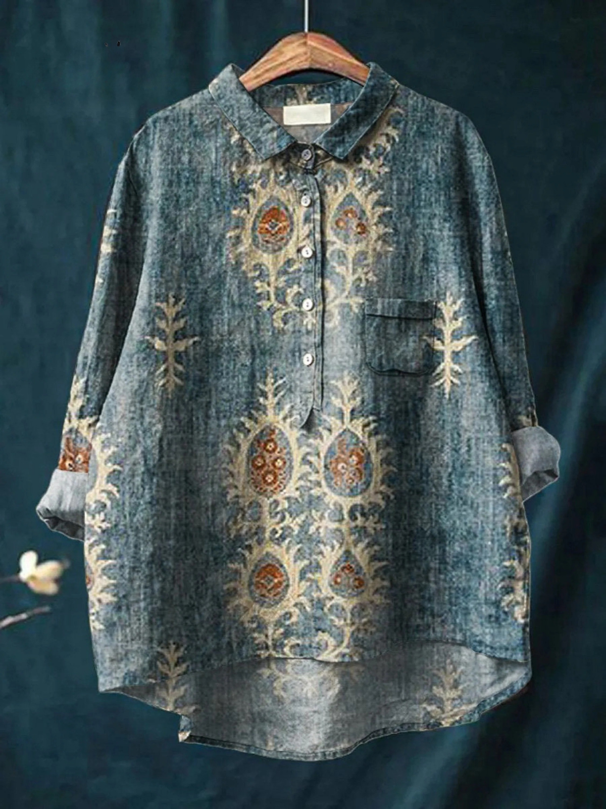 Women's Vintage Ethnic Floral Art Print Casual Shirt