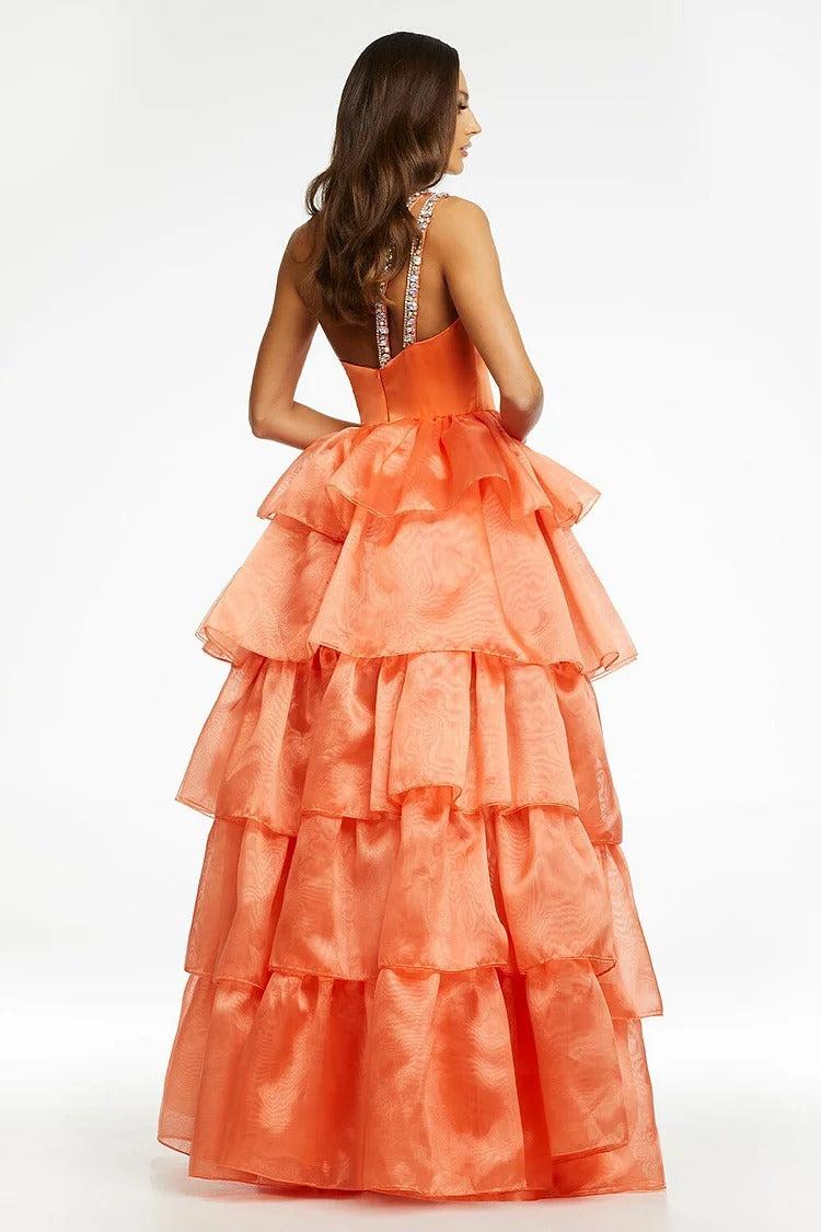 Orange Ruffled High-Low Gown - Celeste