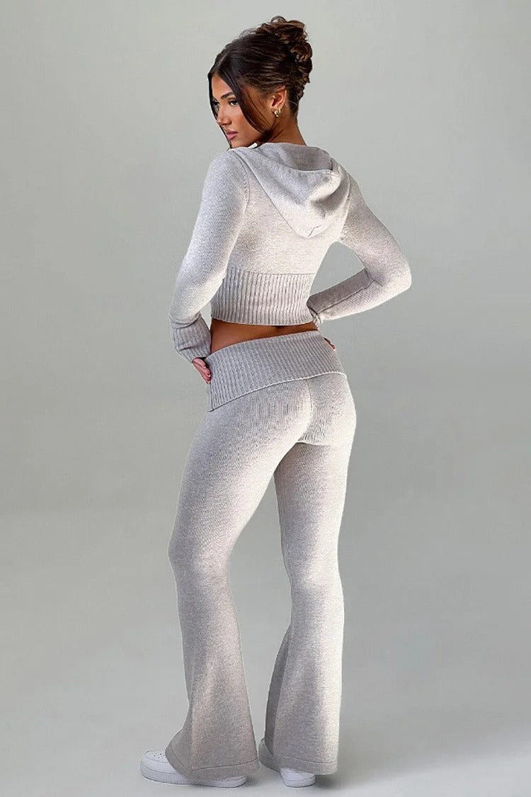 Pink Hooded Knit Crop Set - Ava