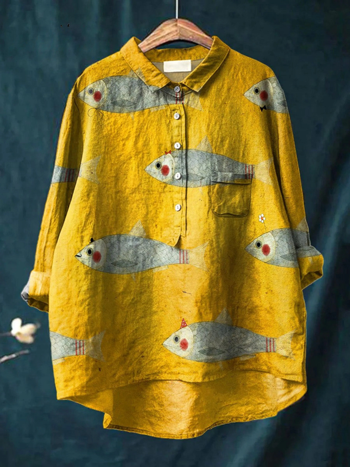 Women's Vintage Fish Art Print Casual Shirt