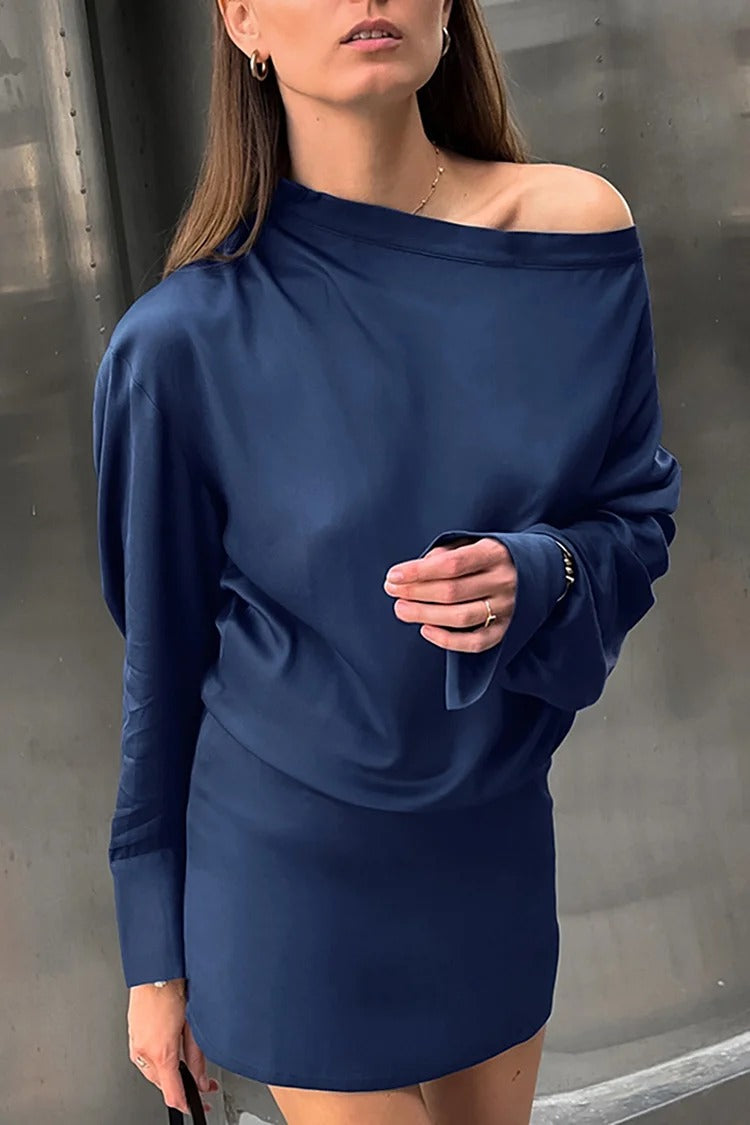 Navy Blue Cowl Neck Mini Dress - Ava