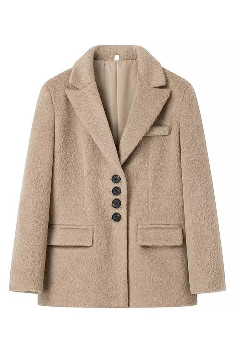Pink Fuzzy Notch Lapel Blazer - Sophia