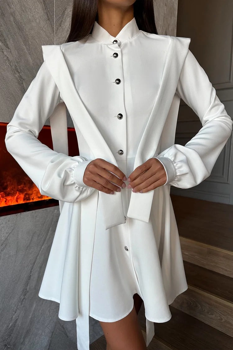 White Lantern Sleeve Streamer Dress - Clara