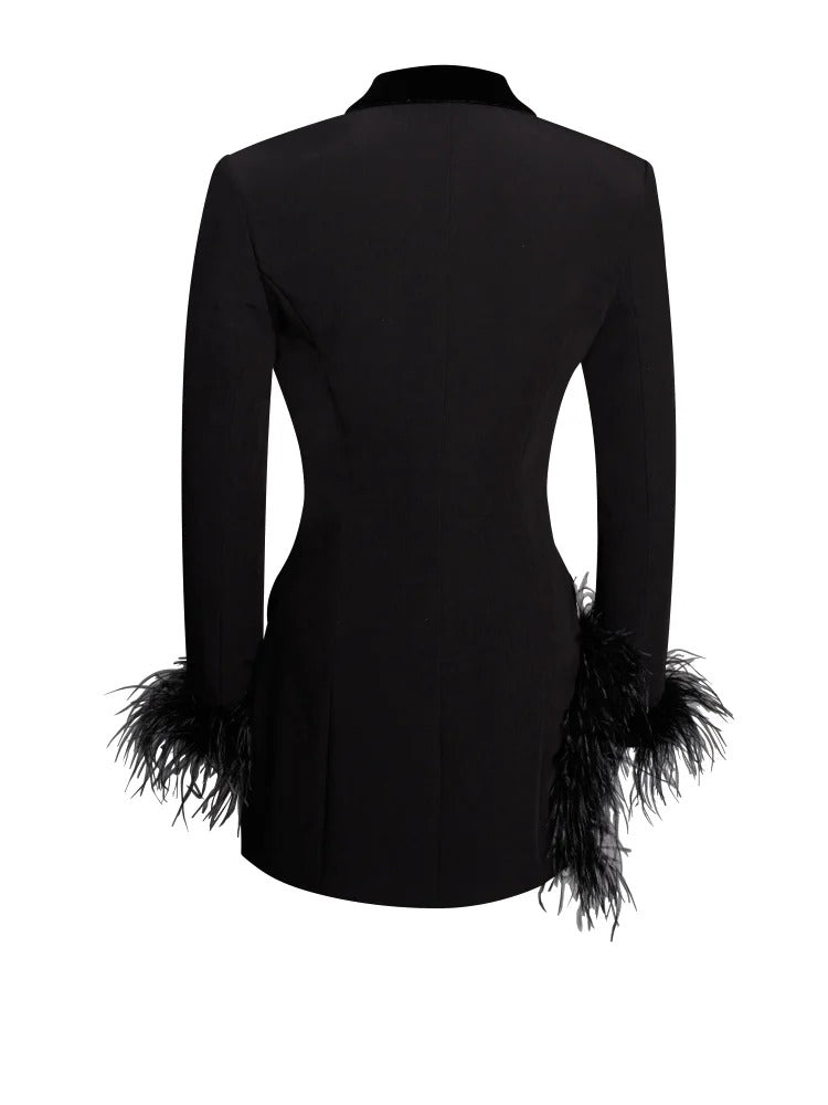 Black Feather Trim V-Neck Mini Dress - Elle