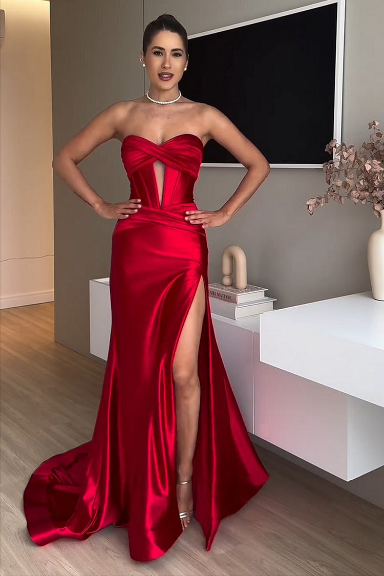 Red Strapless Fishtail Gown - Bella