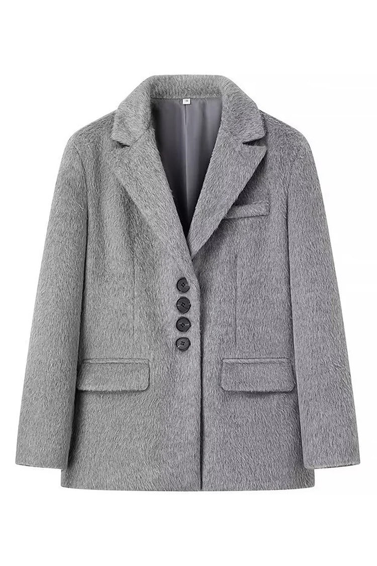 Pink Fuzzy Notch Lapel Blazer - Sophia