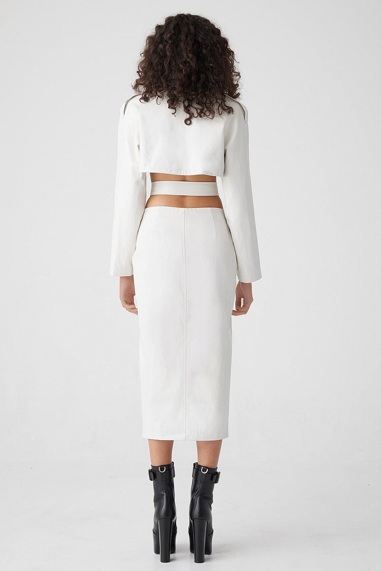 White Notch Collar Cutout Trench Coat - Sophia