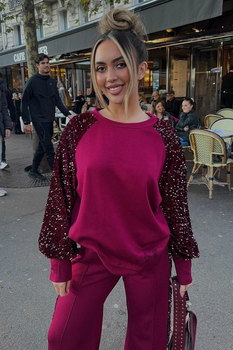 Red Sequin Long Sleeve Set - Bella