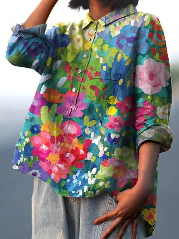 Women's Vintage Lovely Floral Art Print Casual Shirt
