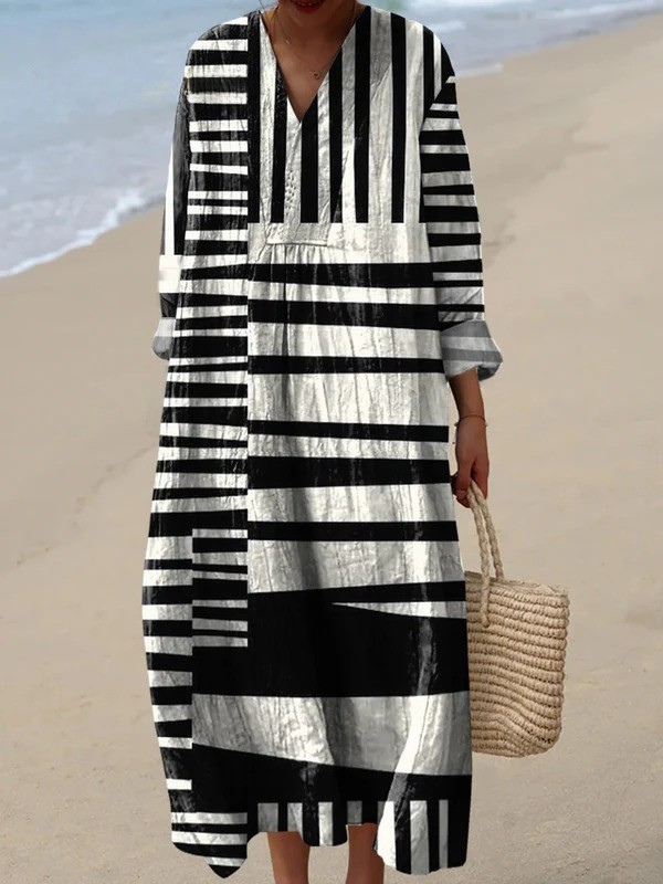 Abstract Strip Pattern Printed Women's Dress