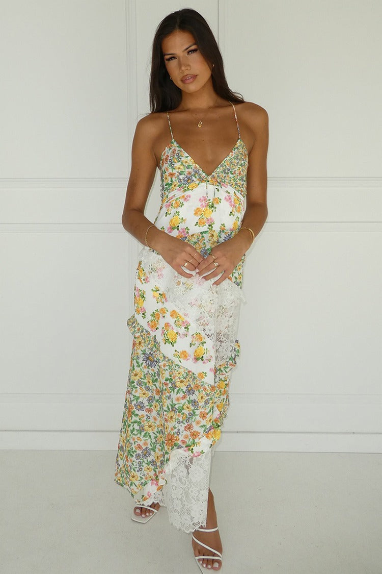 Green Floral Lace Slip Dress - Elara
