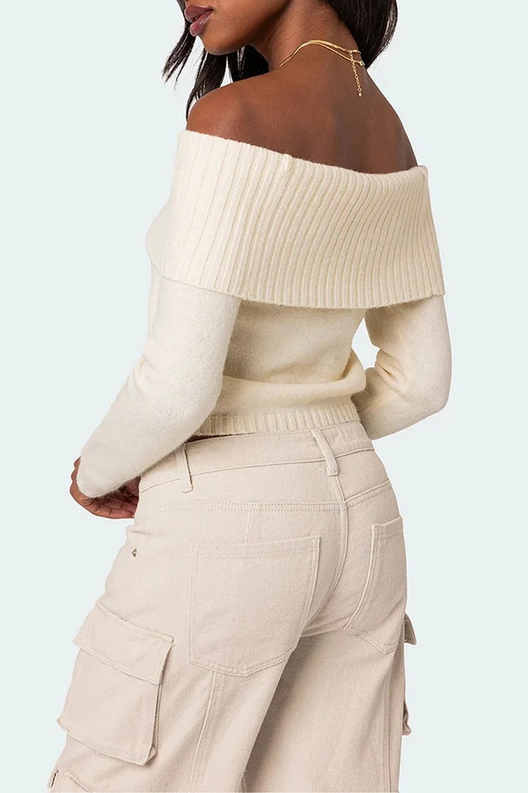 Navy Off Shoulder Knit Crop - Isla