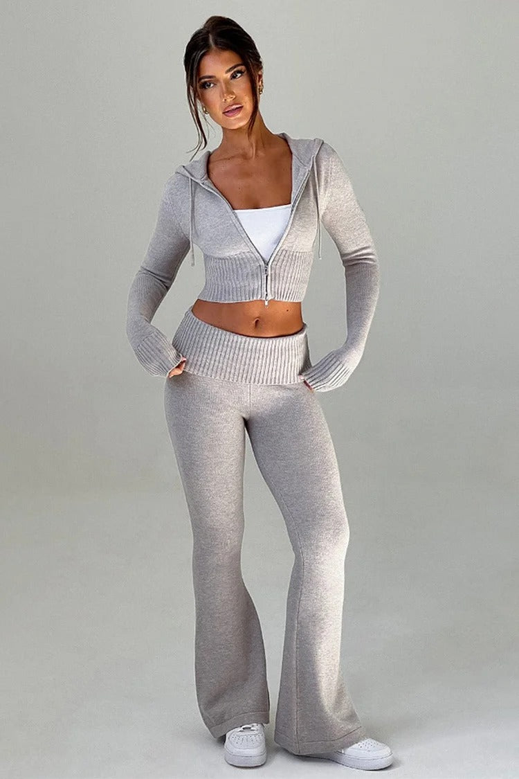 Pink Hooded Knit Crop Set - Ava
