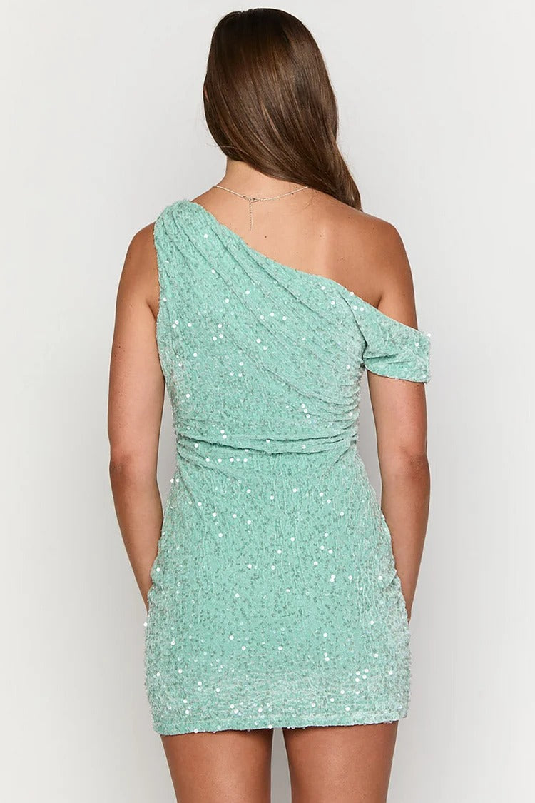 Mint Sequin One Shoulder Bodycon Dress - Isla