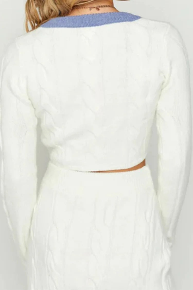 White Colorblock Knit Crop Set - Ella