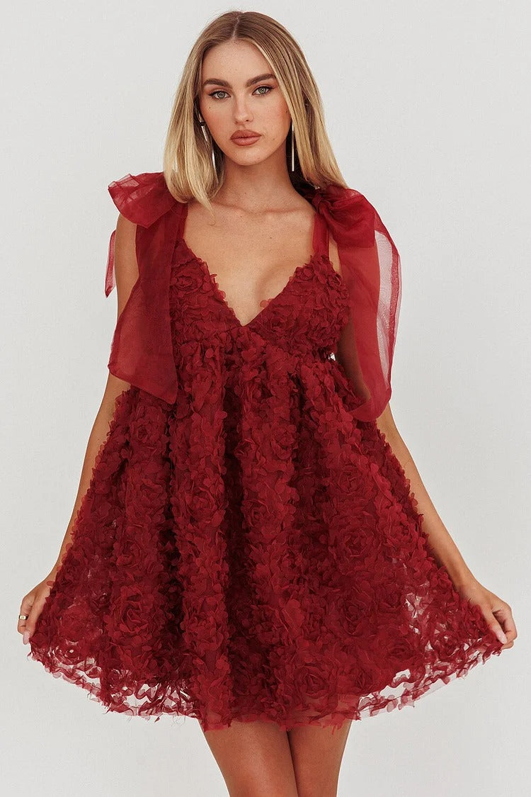 Red Floral A-Line Mini Dress - Lily