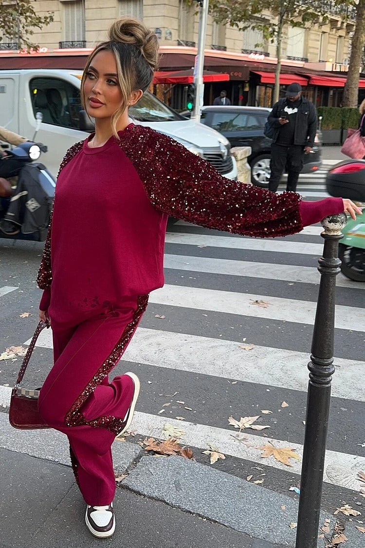 Red Sequin Long Sleeve Set - Bella
