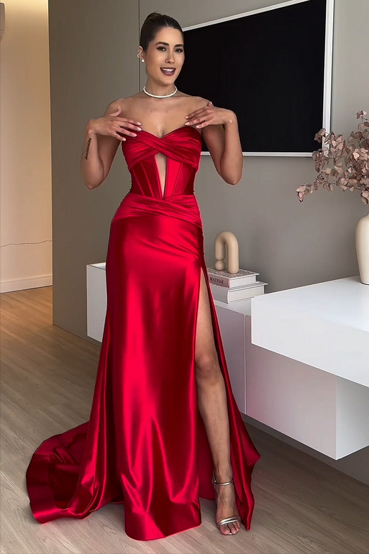 Red Strapless Fishtail Gown - Bella