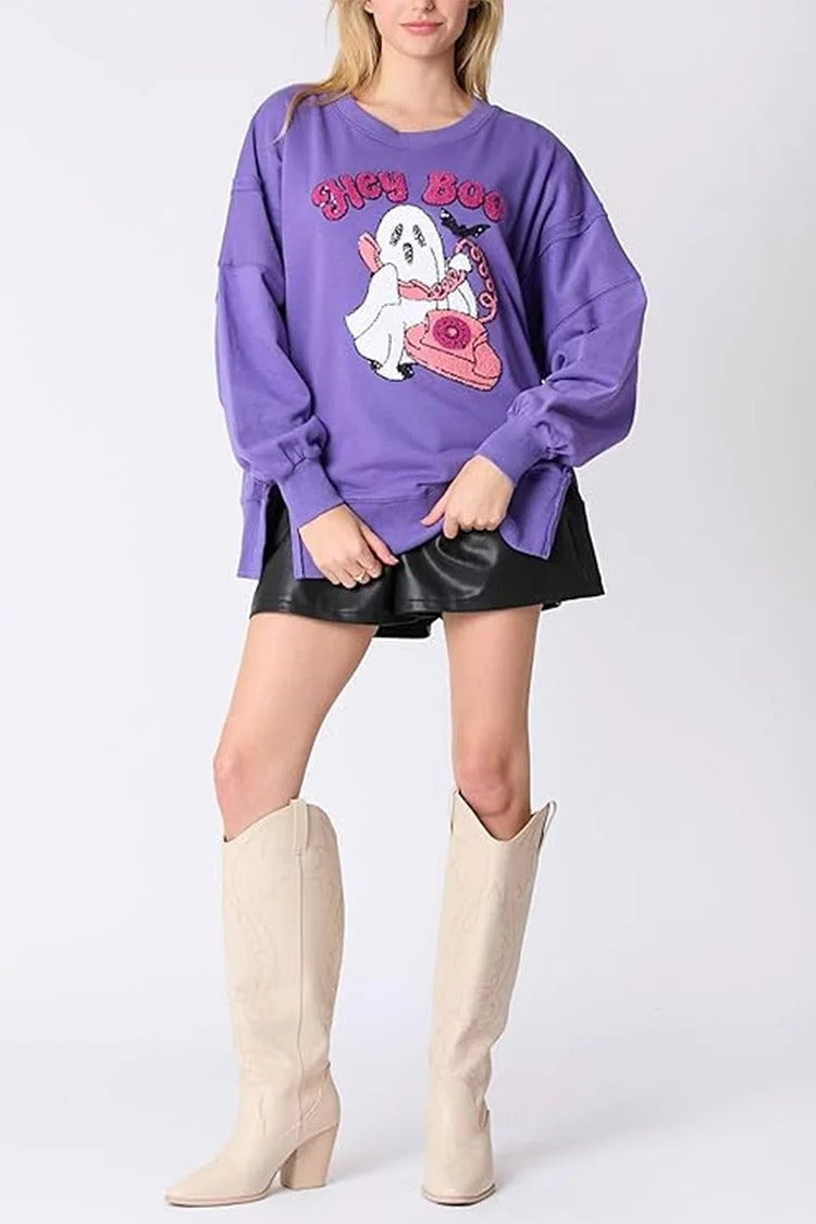 Gray Cartoon Applique Sweatshirt - Mia