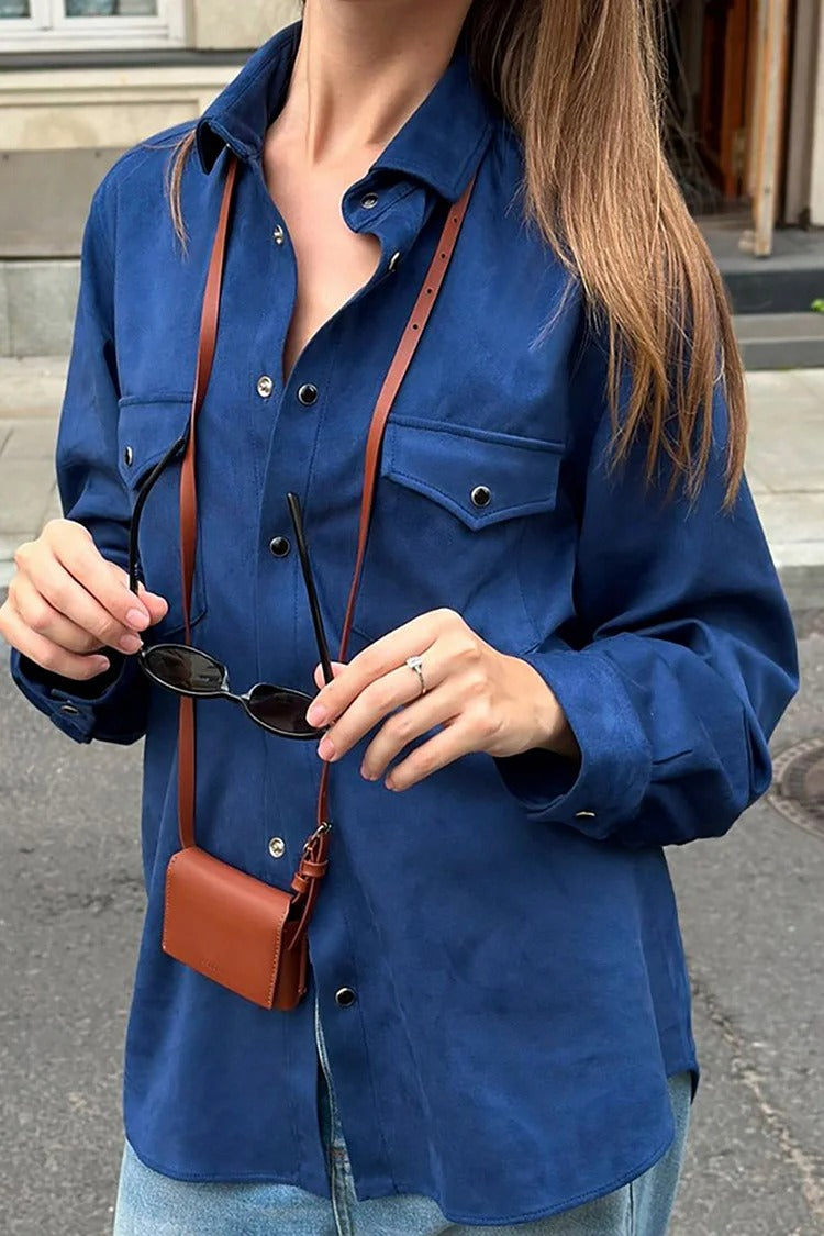 Blue Button-Up Long Sleeve Shirt - Sophia