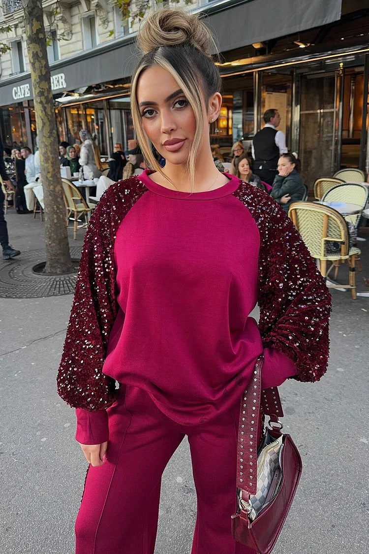 Red Sequin Long Sleeve Set - Bella