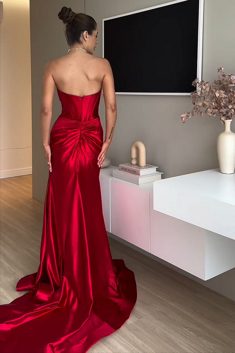 Red Strapless Fishtail Gown - Bella