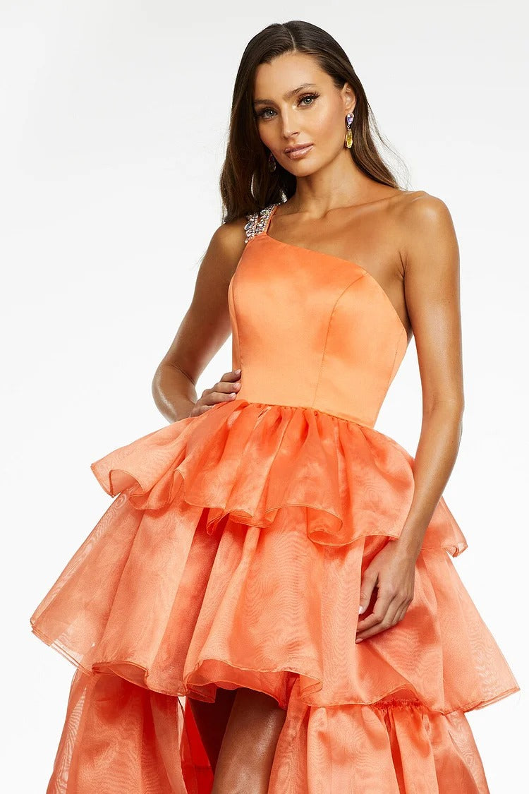 Orange Ruffled High-Low Gown - Celeste