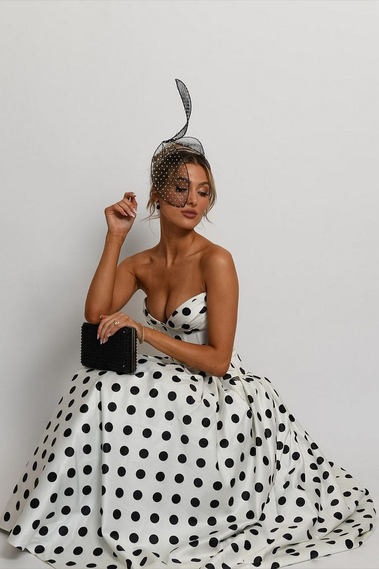 White Polka Dot Corset Maxi Dress - Vivienne