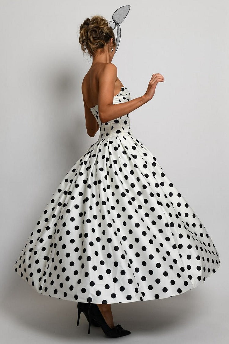 White Polka Dot Corset Maxi Dress - Vivienne
