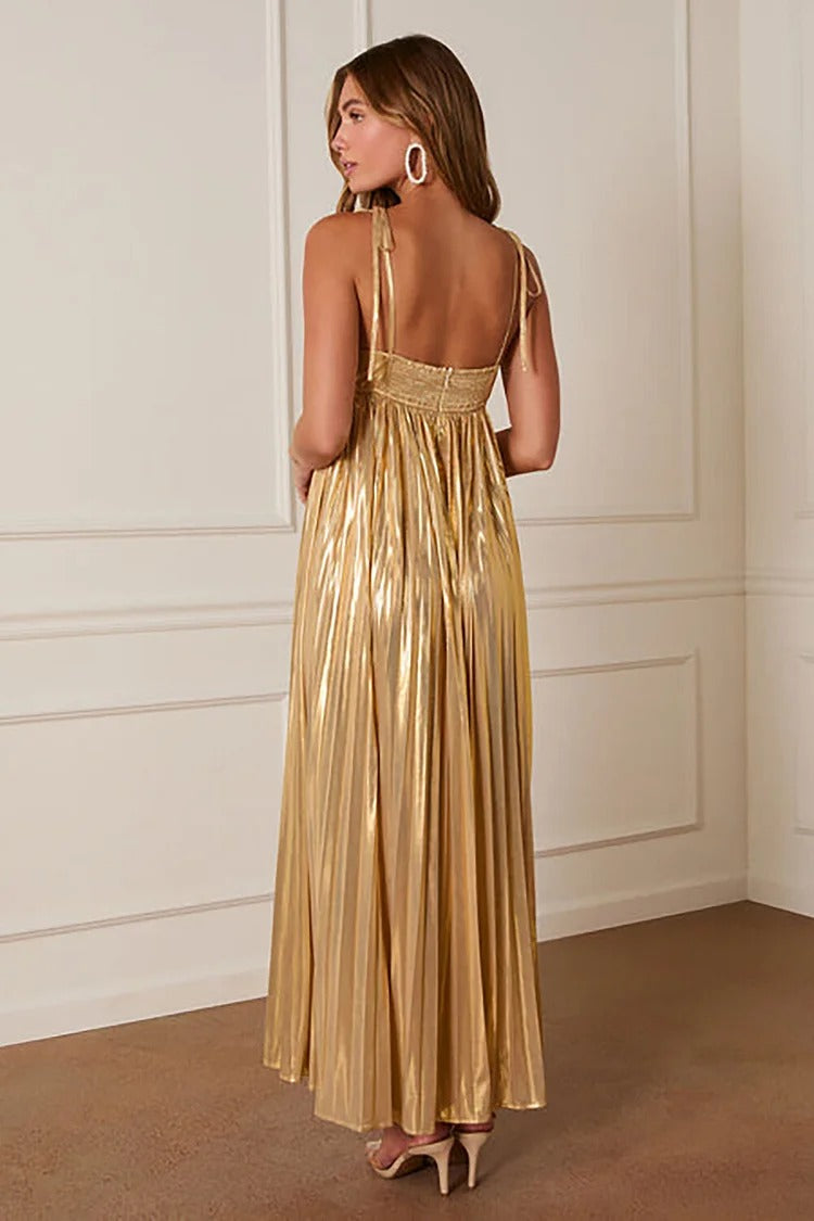 Gold Metallic Pleated Maxi - Aurelia