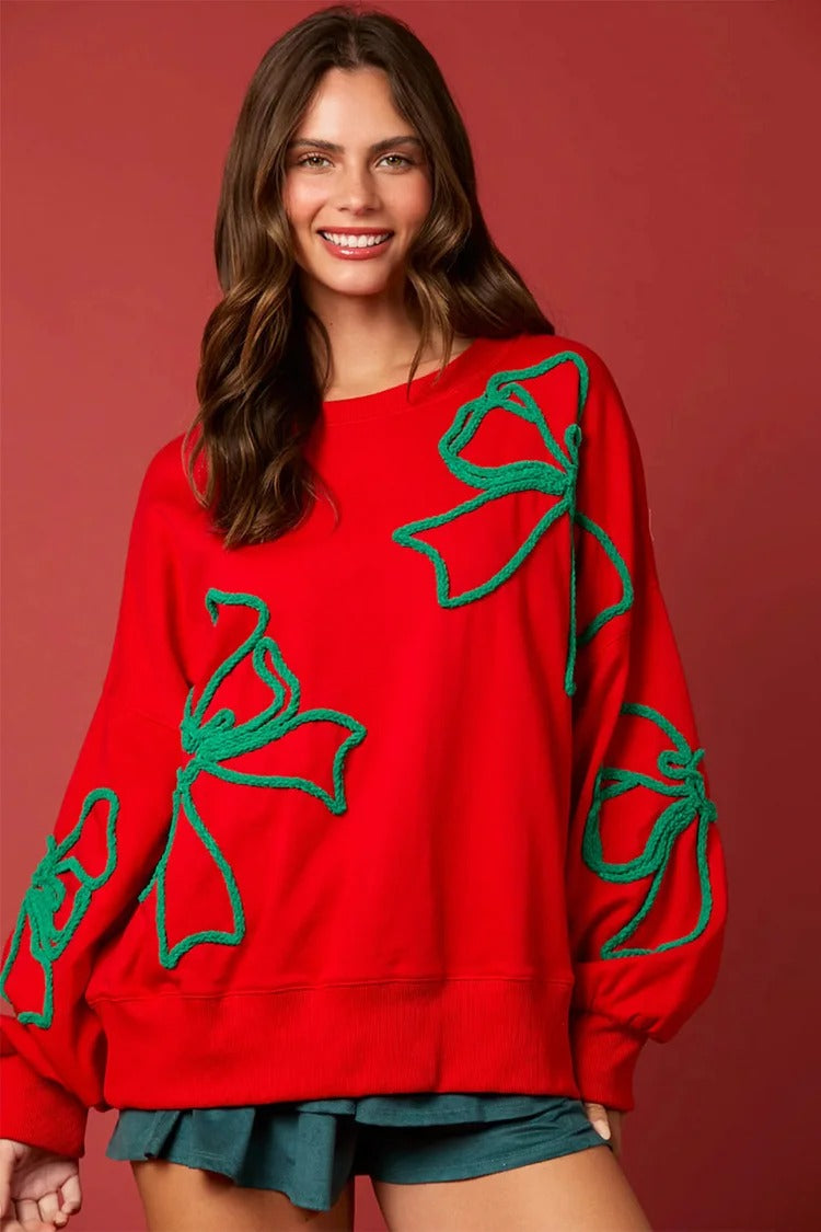 Pink Bowknot Lantern Sleeve Sweatshirt - Lily
