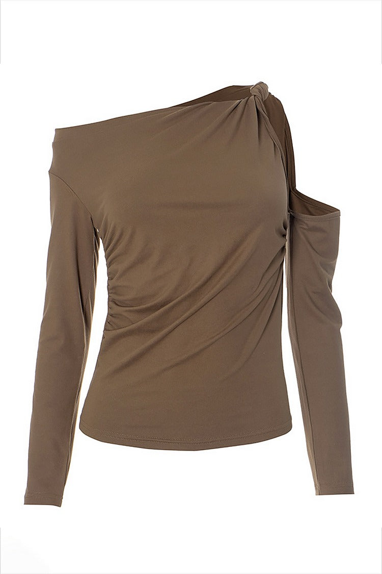 Brown Twisted Cold-Shoulder Top - Mila