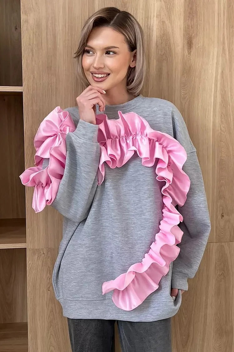 Gray Colorblock Ruffle Sweatshirt - Emma