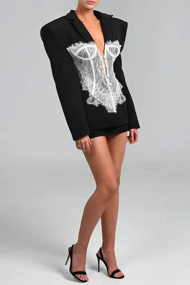 Black Lace Corset Blazer Dress - Olivia