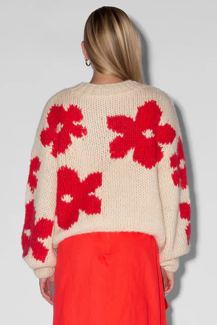 Beige Floral Knit Sweater - Clara