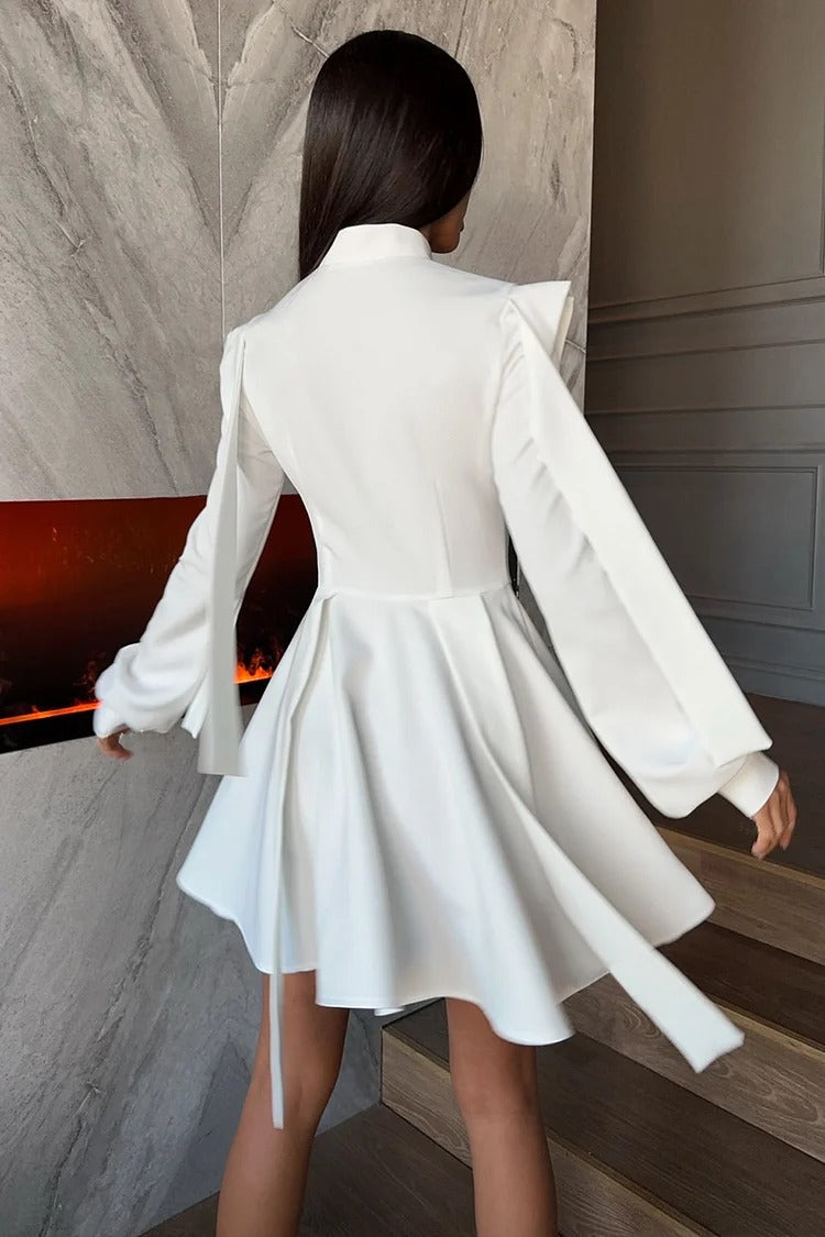 White Lantern Sleeve Streamer Dress - Clara