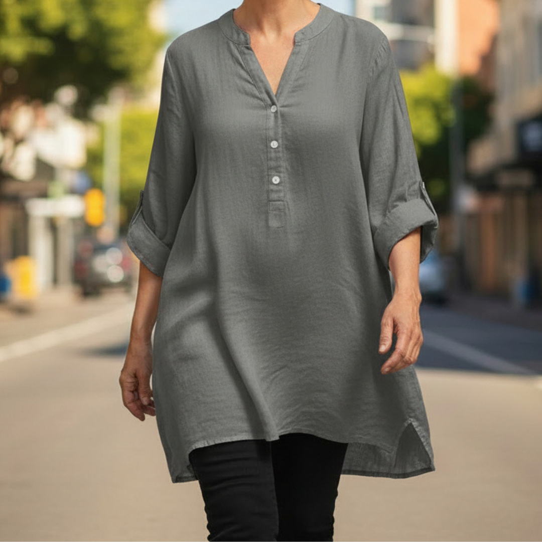 Michelle® - Comfortable Linen Blouse with V-neck