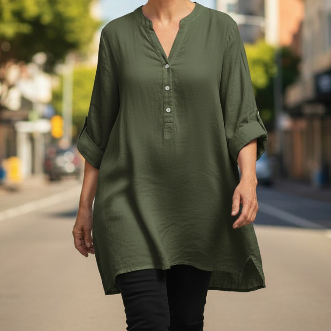 Michelle® - Comfortable Linen Blouse with V-neck