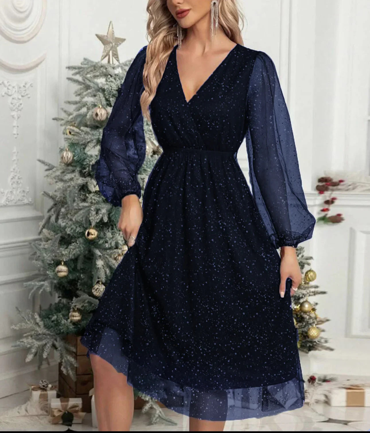 Stella™ | Sparkling Mesh-Sleeve Evening Dress