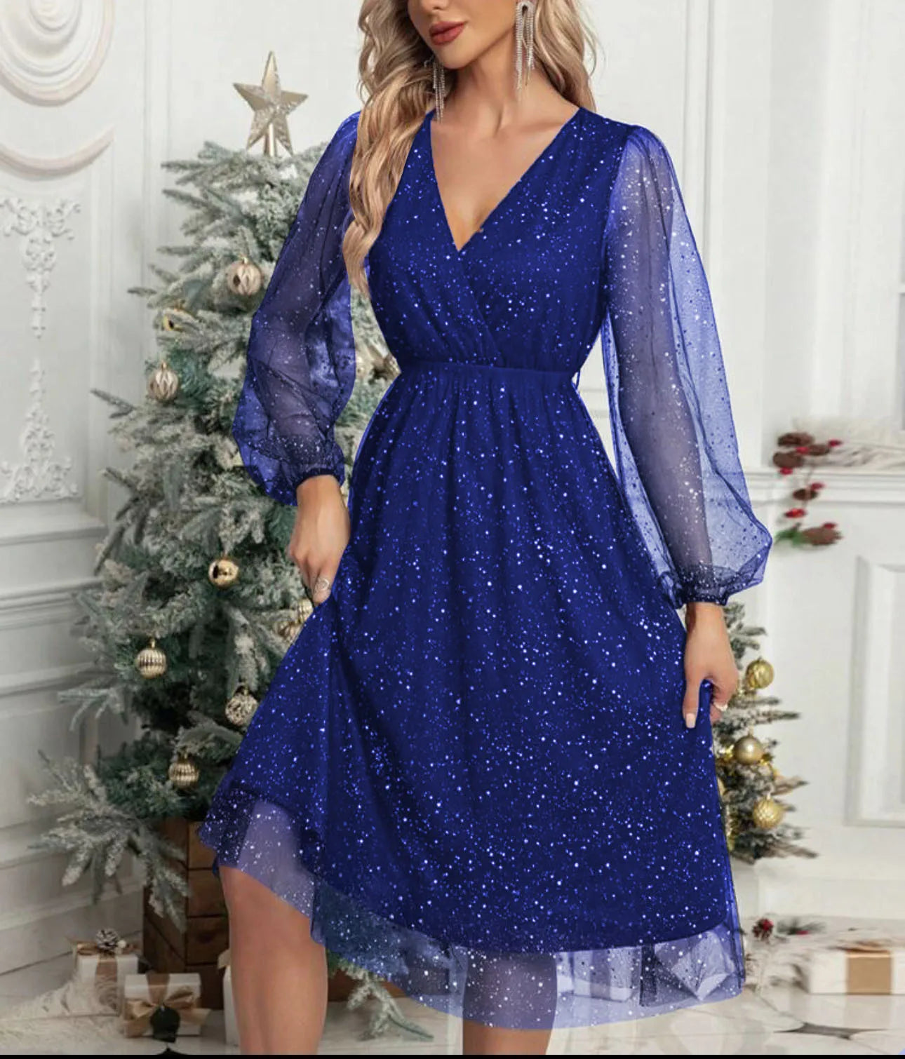 Stella™ | Sparkling Mesh-Sleeve Evening Dress