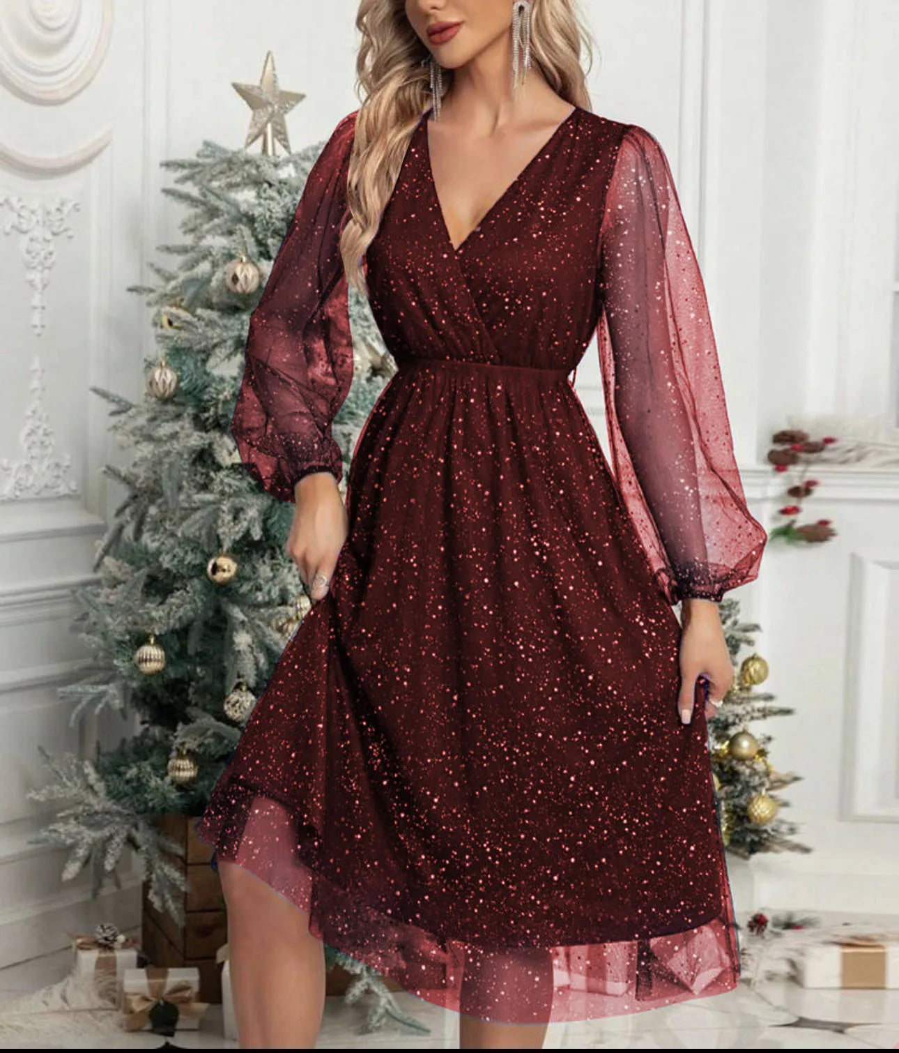 Stella™ | Sparkling Mesh-Sleeve Evening Dress