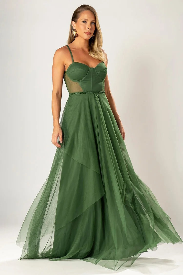 Green Sweetheart Tulle Maxi - Elise