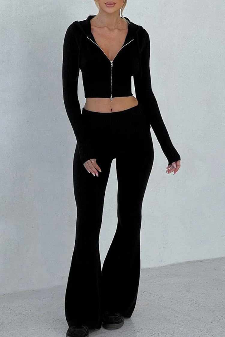 Pink Hooded Knit Crop Set - Ava